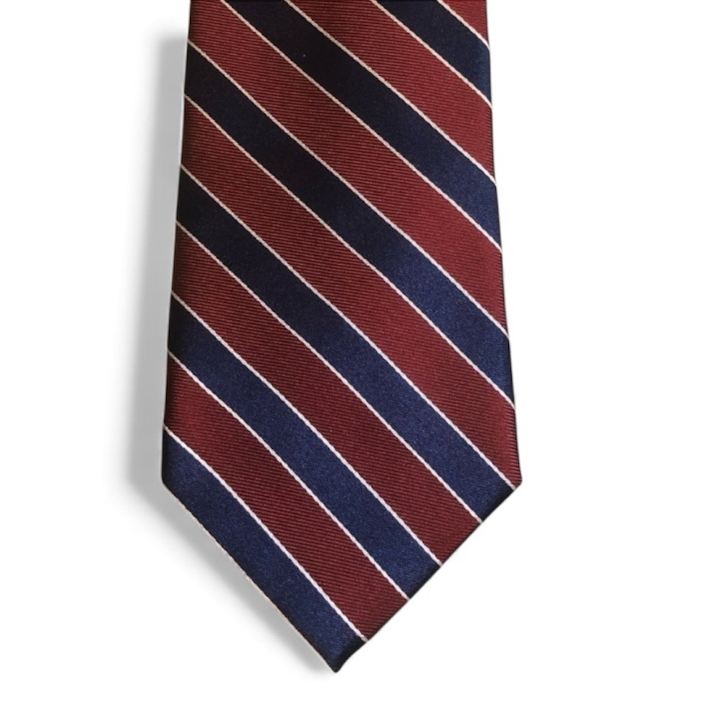 Tommy Hilfiger Repp 100% Silk Tie - Burgundy Red & Blue - Patriotic